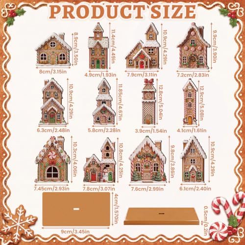 Wesiti 12 Pcs Christmas Table Decorations Wooden Xmas Gingerbread House Centerpiece Winter Sugar Cookie Table Topper Decor Mini House for Farmhouse Tiered Tray Decor Holiday Party Favor - Image 3