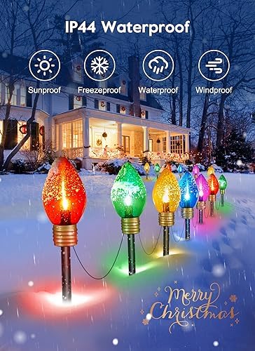 Christmas Lights Jumbo C9 Outdoor Lawn Decorations with Pathway Marker Stakes, 2 Pack 8.5 Feet String Lights Covered Jumbo Multicolored Light Bulb for Holiday Outside Yard Garden Decor, 10 Lights - Image 2