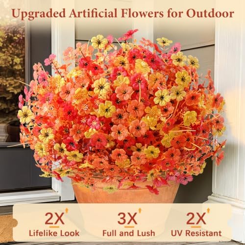 Yastouay Fake Mums, 12 Bundles UV Resistant Artificial Mums for Outdoors - Image 3