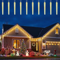 Brightown Christmas Meteor Shower Icicle Lights Outdoor, 2 Pack Total 40ft with 40 Large Tube 960 LED Dropping Effect, Waterproof Decorations for House Eave Roofline, Warm White by Brightown