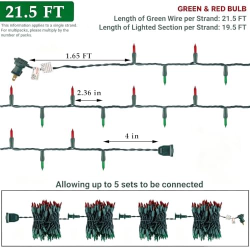 3Pack Red&Green Christmas String Lights, 100 Count Incandescent Mini Lights - Image 2