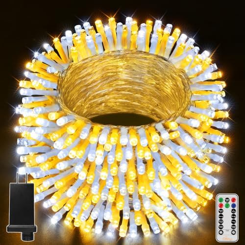 Ollny Warm White and Cool White Christmas Lights Waterproof, 400LED 131FT String Lights with Remote 3 Timer, Plug in 8 Modes Fairy Light for Xmas Tree Indoor Bedroom House Decorations by Ollny