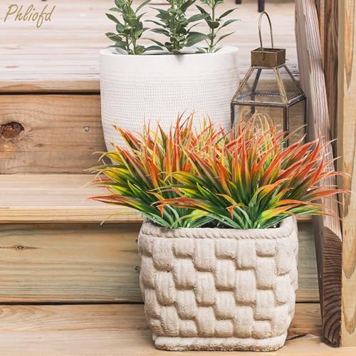 16Pcs Artificial Grass Fake Plants 17.3in Outdoor Plastic Plants UV Resistant Greenery Fake Grass for Home Window Garden Patio Hanging Planter Pathway Front Porch Décor Red - Image 5