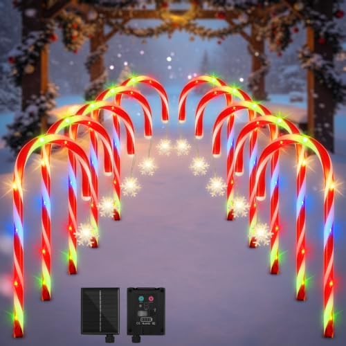 10 Pack Solar Candy Cane Pathway Lights, Multicolor Christmas Yard Decor by SPRKLINLIN