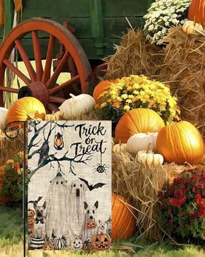 Happy Halloween Ghost Dog Garden Flag 12x18 Double Sided for Outside,Pumpkin Golden Retriever Fall Autumn Witch Hat Small Burlap Yard Flag for Outdoor Holiday Home Decor - Image 3