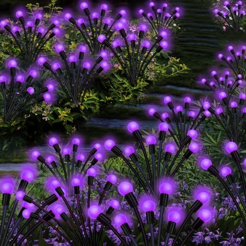 Solar Garden Lights Outdoor, 2 Pack 16 LED Solar Purple Firefly Lights Waterproof, Starburst Wind Swaying Light for Outside Yard Patio Planter Flower Bed Walkway Halloween Christmas Decoration - Image 4