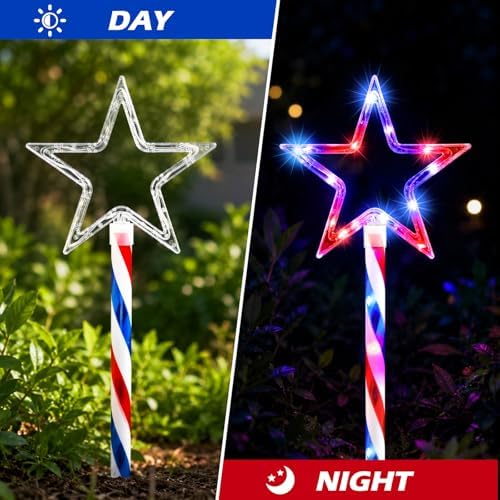 12 Pack 240 LED Patriotic Star Pathway Lights w/ 8-Mode for July 4th - Image 3