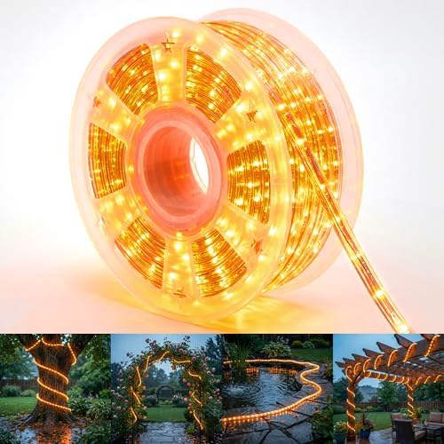100ft Rope Lights For Outside,Connectable & Flexible Tube Lights with 8 Modes Controller,Waterproof Orange LED Rope Lighting for Deck,Garden,Pool,Patio,Bedroom,Party,Indoor & Outdoor Landscape Light by CHORLED