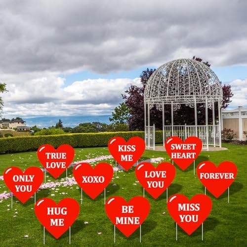 10-Piece Valentine Heart Yard Signs with Stakes Decorations – Assorted Red Heart Messages 12 Inches Large Outdoor Valentine Sweetheart Signs for Lawn, Garden, Driveway, and Romantic Party Décor - Image 5