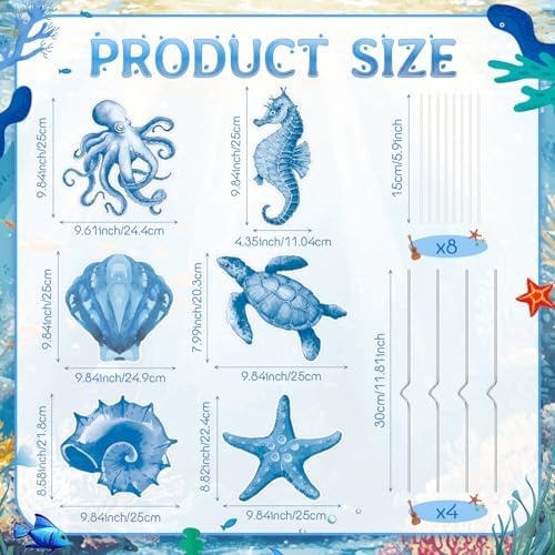 RattanView 6 Pack Outdoor Ocean Beach Yard Sign Decor Blue Coastal Beach Yard Stakes Nautical Decor for Garden Pool Lawn Patio Summer Party Decorations - Image 2