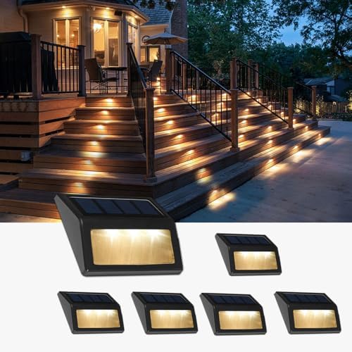 Solar Lights Outdoor, Waterproof Solar Powered Deck Step Lights for Patio Garden Backyard Garage Driveway Pathway Outside Wall Lighting (6, Warm White) by Follateas