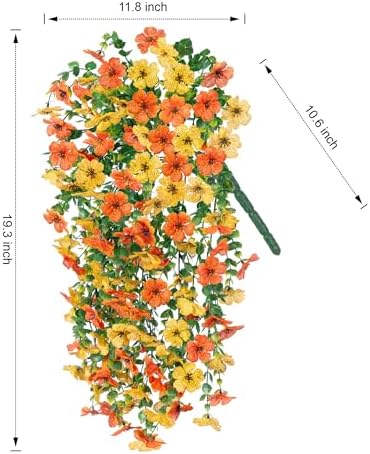 INSPRING Artificial Flowers for Outdoors Fake Mums Hanging Plants Decor, 2Pcs Silk Daisy with Eucalyptus UV Resistant Look Real Trailing Vines for Planter Front Door Patio Yard, OrangeYellow - Image 5