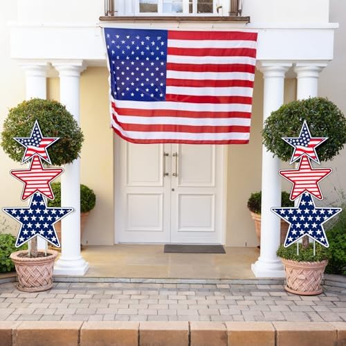 Thyle 2 Pcs Large Patriotic Front Porch Decoration Outdoor Independence Day Porch Sign with American Flag Red White Blue Patriotic Star Yard Garden Stakes for Door Patio Lawn 250th Anniversary Decor - Image 3