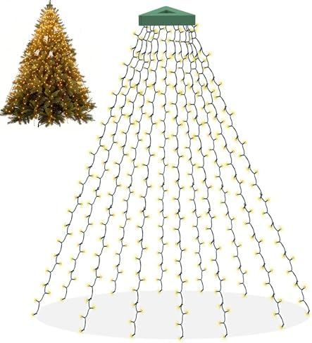 Christmas Tree Lights, 400 LED Cascading Twinkle Waterfall Lights with 8 Light Modes & Memory Function, 6.6FT x 16 Lines Outdoor Xmas Light for Christmas Tree Toppers Decoration - Warm White by Unknown