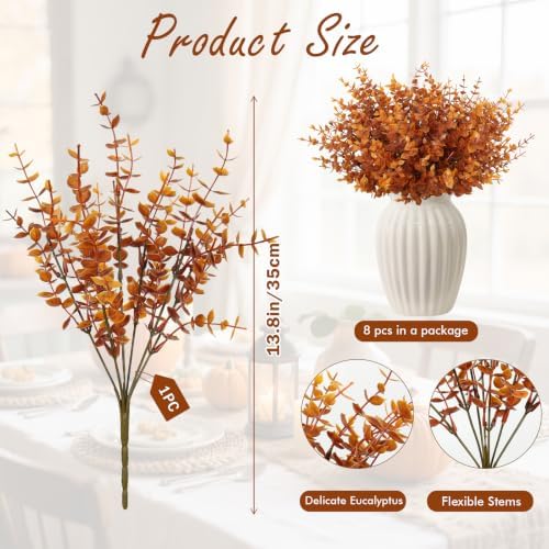 RECUTMS Fall Outdoor Decor Artificial Plant UV Resistant Faux Greenery Stem - Image 2