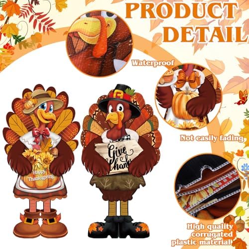 GlikCeil 6 Pcs Fall Yard Signs Large Turkey Yard Decor with Stakes 24 x 12 Inch Thanksgiving Decoration Outdoor Turkey Lawn Sign Garden Decoration Outside for Home Party Patio Backyard Walkway - Image 3