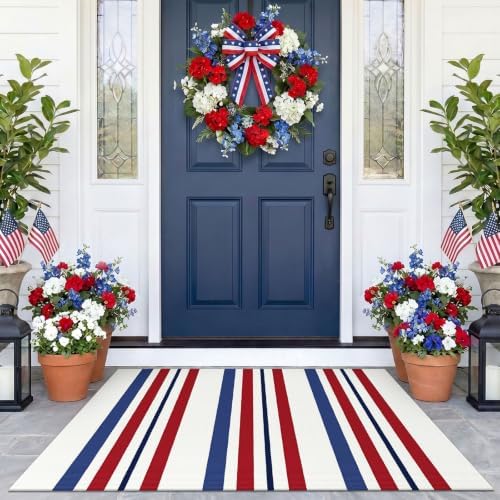 KOZYFLY 250th Anniversary Patriotic Blue Red White Striped Rug 24 x 35 Inch by KOZYFLY