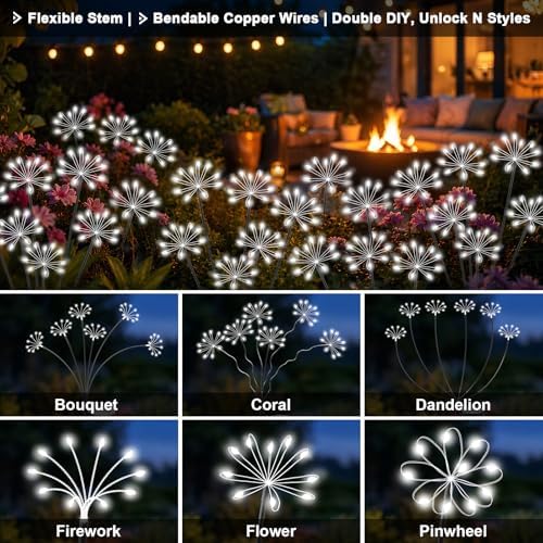 Solar Garden Lights Outdoor, Upgraded Solar Swaying Starburst Light Waterproof with 2 Modes, Solar Fairy Firework Lights for Yard Patio Pathway Flowerbed Balcony Garden Decoration (White, 2 Pack) - Image 5