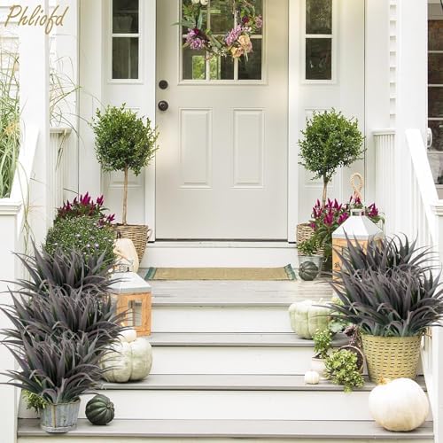 32 Pcs Artificial Grass Fake Plants 17.3in Outdoor Plants UV Resistant Faux Greenery Stems Fake Grass for Home Window Garden Office Patio Pathway Front Porch Halloween Décor Green & Black - Image 3