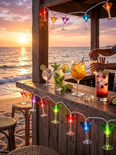 Margarita Glass String Lights, 8.5FT Summer Patio Light with 10 LED Cocktail Drink Lights, Plug in LED String Lights for Indoor Outdoor Party Bar Decor, White Wire (Pack of 3) - Image 3