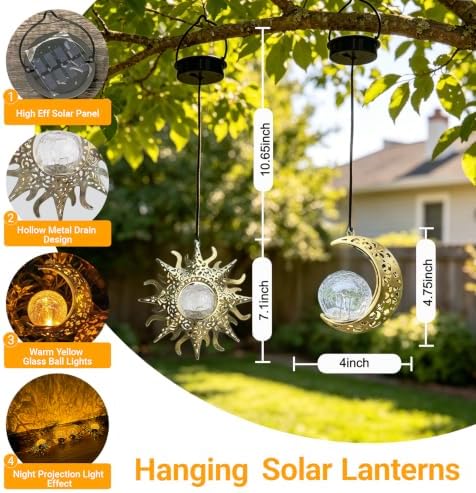 Solar Hanging Sun Moon Lanterns,Outdoor Waterproof Yard Lights Gifts - Image 2