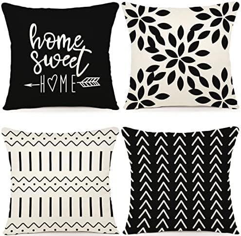 YCOLL Pillow Covers 22x22 Set of 4, Modern Sofa Throw Pillow Cover, Decorative Outdoor Linen Fabric Pillow Case for Couch Bed Car, Black by PillowCoversExpert