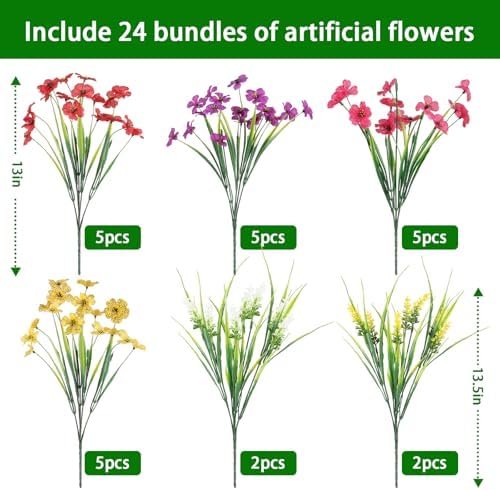 24PCS Fake Flowers Outdoor, UV Resistant Artificial Silk Flowers - Image 2