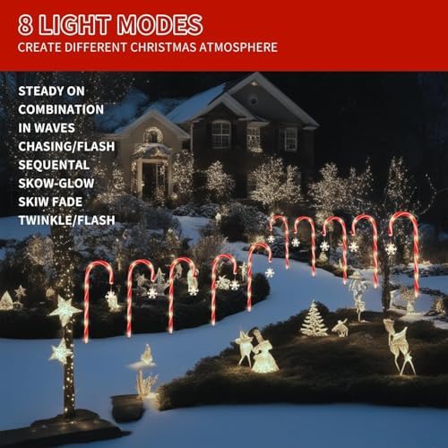 10 Pack Solar Candy Cane Pathway Lights, Warm White Christmas Decor - Image 3