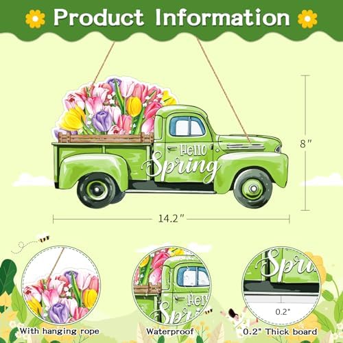 WaaHome Reversible Sunflower Summer Sign and Hello Spring Wreath for Front Door Decor Truck Spring Summer Door Decorations for Home Farmhouse Welcome Door Sign Hanger - Image 7