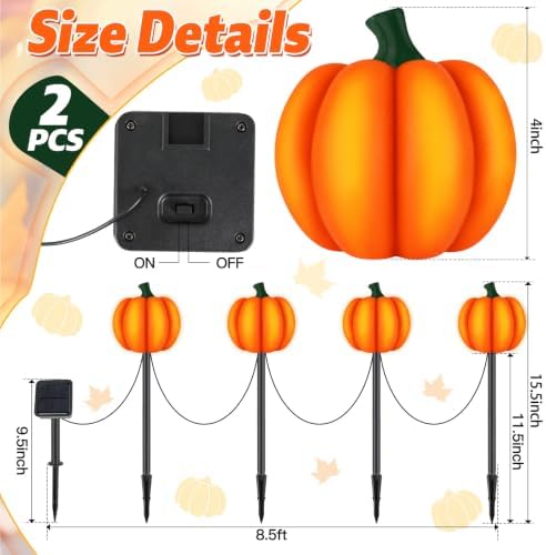 2Sets 4-in-1 Pumpkin Solar Lights Outdoor Halloween Decor Fall Stake Lights - Image 2