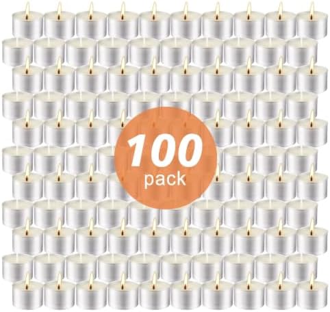 100 Pack Long Burning Tealight Candles, 8-Hour Unscented Smokeless Dripless White Votive Candles, Bulk Set for Shabbat, Weddings, Christmas, Religious Ceremonies, Home Decor & Special Events - Image 3