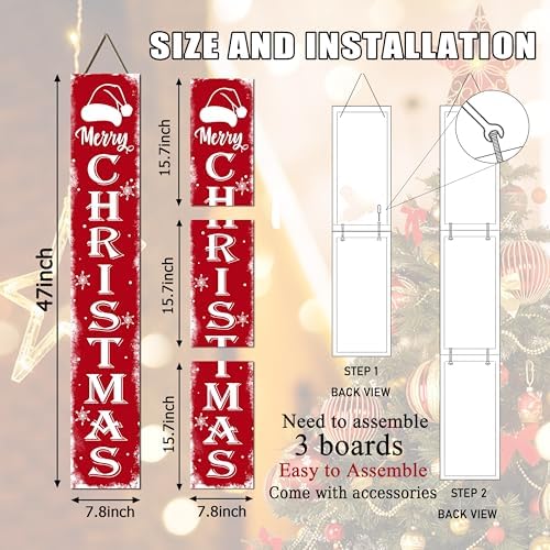 Merry Christmas Porch Sign Christmas Front Door Hanging Decorations Wooden Vertical Indoor Outdoor Standing Signs For Home Yard Farmhouse Holiday Decor 47 x 7.8 inch - Image 2