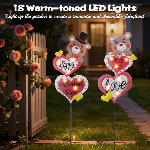 Lewondr Valentine's Day Decorations Outdoor, Metal Solar Pathway Lights - Image 3