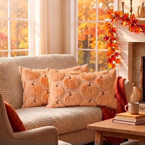 Fall Pillow Covers Pumpkin Fall Decor 12x20 Set of 2 Apricot - Image 4