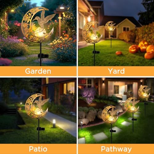 Solar Hummingbird Garden Gifts for mom/Grandma/Women,Lights Outdoor Decor - Moon & Bird SolaGardenLights Waterproof, Auto On/Off Pathway Lighting for Yard/Lawn/Patio,Thanksgiving Day - Image 4