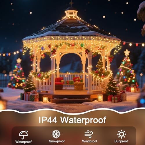 98 Ft Ice Lights for Outside, 1216 LED Christmas Lights Outdoor Plug in, Christmas String Lights with 8 Modes & Timer for Holiday, Party, Wedding, House, Patio, Outdoor Decor(Warm White) - Image 5