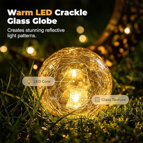 Hummingbird Moon Solar Garden Stake Light,Solar Garden Lights Outdoor Decor,Crackle Glass Fairy Lights,Solar Lights for Garden,Metal Stake Ornament for Patio Lawn Pathway Decor (Moon) - Image 6