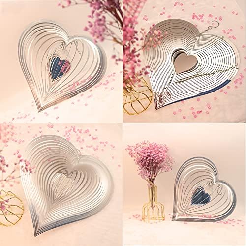 DJUAN Wind Spinner Outdoor Metal Decorations,Silver Heart Wind Spinners for Yard and Garden,Stainless Steel Wind Chimes for Outside Decor,Birthday Gifts for Mom,Mother's Day,Aunt Gifts - Image 5
