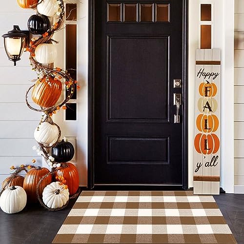 Buffalo Plaid Outdoor Rugs, 2'4" x 3'7" Brown and White Checkered Indoor/Outdoor Area Rug, Layering Rug for Hello/Welcome Door Mat, Washable Cotton Woven Farmhouse Mat for Fall Front Porch Décor - Image 5