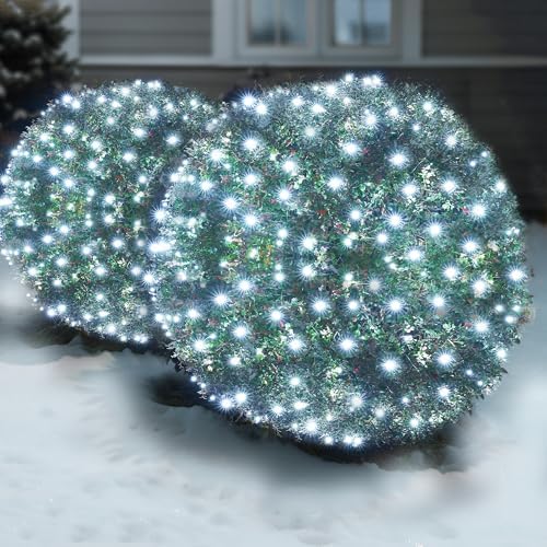 Led White Christmas Net Lights Outdoor Christmas Bushes Lights 120Led 6ftx5ft, Connectable Outdoor Indoor Mesh Net Lighting for Xmas Holiday, Garden, Lawn, Shrubs, Trees, Bushes Decorations by SylampowLLC