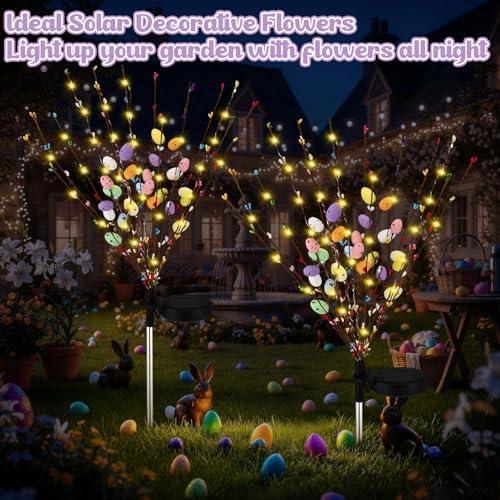Copkim 2 Pcs Solar Easter Egg Lights Waterproof Egg Stake Lights Decorative Garden Firefly Outdoor Easter Light for Lawn Trails Landscaped Yards Pathway Porches and Patio Decorations - Image 6