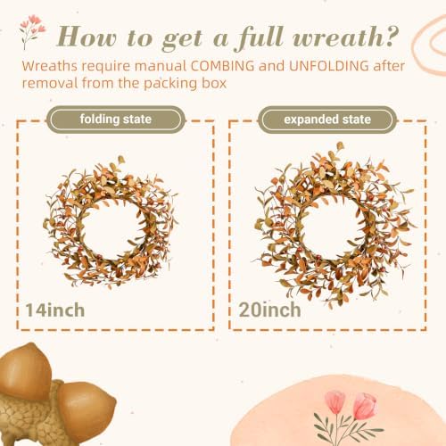YNYLCHMX 20" Fall Wreath for Front Door, Brown Eucalyptus and Berry Decor - Image 3