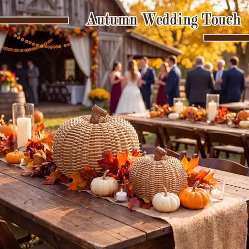 Fuutreo 2 Pack 6.9in 4.3in Pumpkin Fall Decor Resin Woven Pumpkins Figurine - Image 6