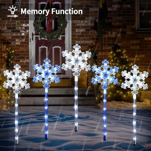 BRIGHTDECK Solar Christmas Snowflake Pathway Lights Outdoor Decor, 10 Pack - Image 4