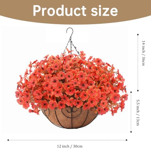 2 Set Artificial Fake Mums Fall Flowers Plants with Hanging Basket for Outdoors Autumn Decoration,Faux Mum Plastic Flowers Outside,UV Resistant 24pcs Daisy for Planter Patio Porch Home Decor (Orange) - Image 2