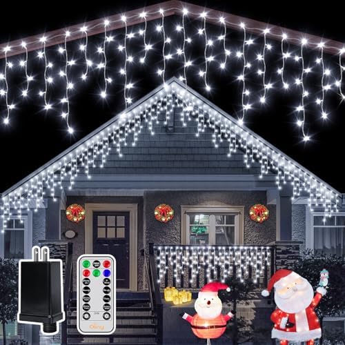 Ollny Icicle Lights for Outside 504LED 41FT, Cool White Christmas Light with Remote 8Modes Timers Waterproof, Plug in Connectable Hanging Lights for Outdoor Indoor House Roof Holiday by Ollny