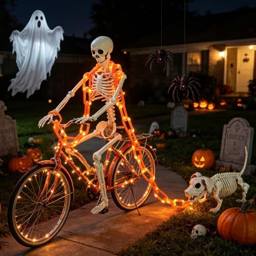 3Ft Skeleton & Dog Skeleton with Light Chain, Outdoor Halloween Decorations - Image 6