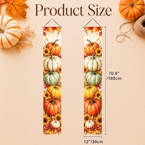 IVN Thanksgiving Watercolor Pumpkin Porch Banners 12x71 Inch Set of 2 - Image 5