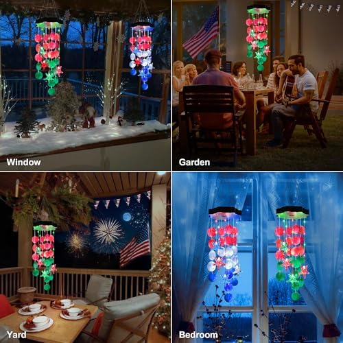 Solar Wind Chimes of Outside, Red & Green Solar Shell Gift for Mom Grandma - Image 2