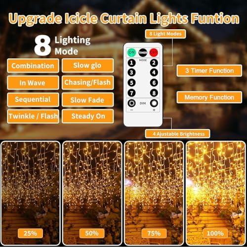 Icicle Lights Christmas Decorations, 60+16Ft 600 LED Icicle Lights for Outside with Connectable Timer Memory Dimmable Plug in Twinkle Fairy Lights for Indoor House Roof Holiday Wedding Party - Image 4